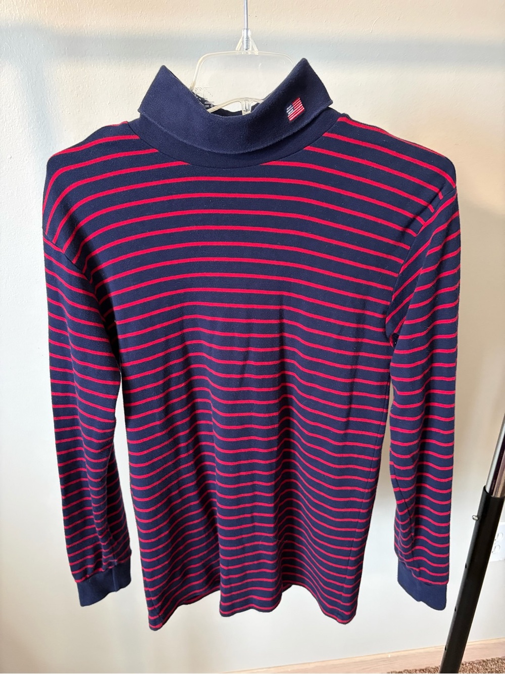 Ralph Lauren American Flag Red and Blue Striped Turtle Neck Long Sleeve